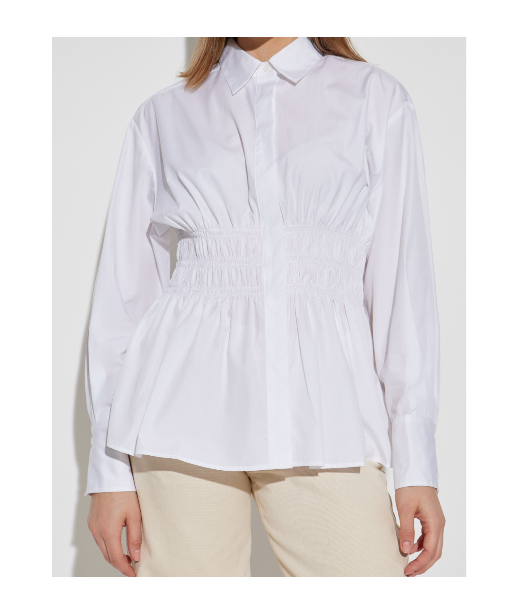 Rag & Bone Blythe Cotton Smocked Waist Peplum Button-up Shirt In Gray