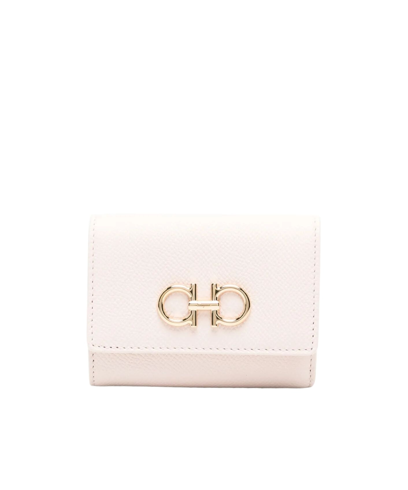 Ferragamo Trifold Wallet Gancini Leather Gold-tone