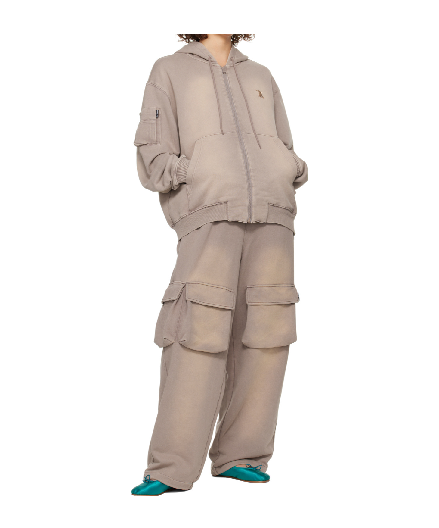 Open Yy Washed Pocket Baggy Sweatpants In Neutral