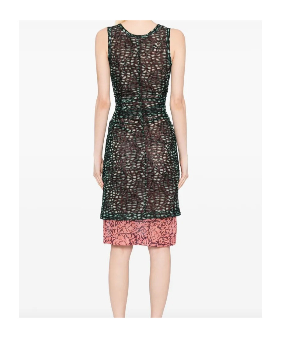 Dries Van Noten Printed Mesh Layered Midi Dress In Black