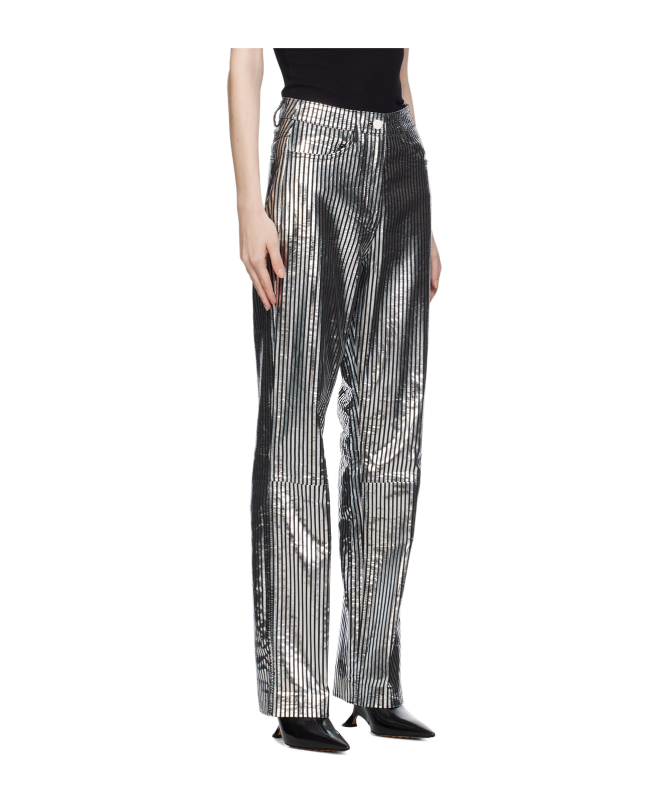 Remain Birger Christensen Striped Straight-leg Leather Trousers In Gray