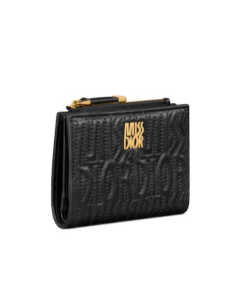 【DIOR】Miss Dior Dahlia ウォレット Miss Dior Dahlia Wallet Black Lambskin with Quilted Miss