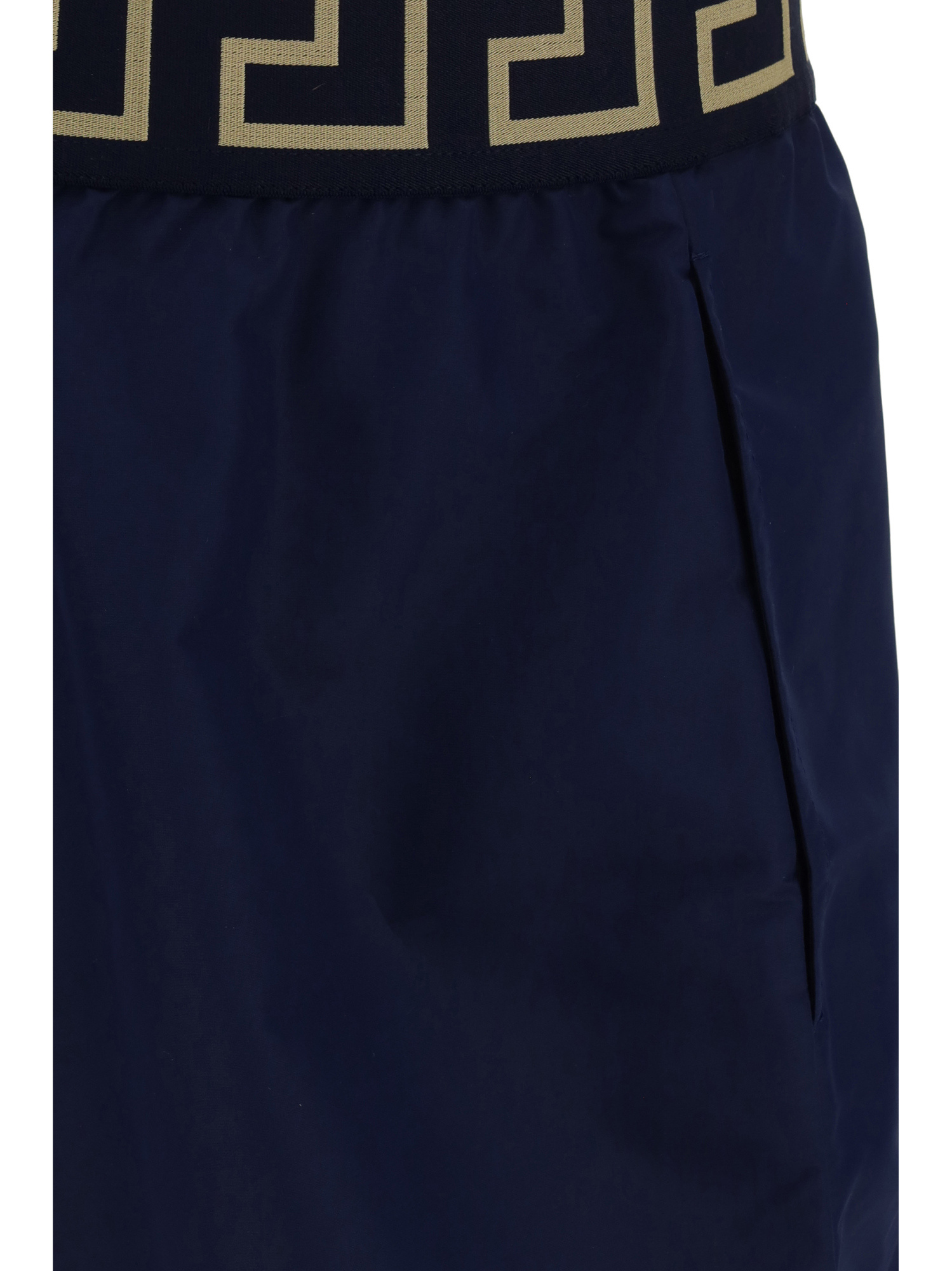 Versace Black Swim Trunks With Greca And Medusa Head Print On Elastic Waistband In Nylon Man In Black