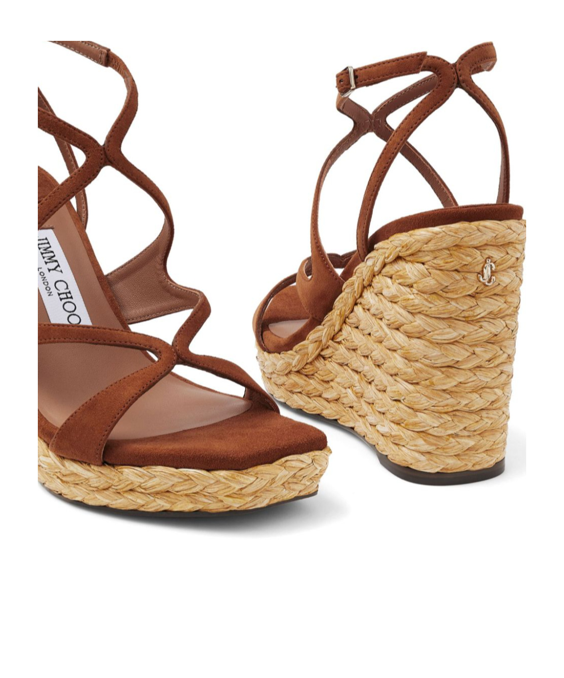 JIMMY CHOO 110MM AYLA RAFFIA WEDGED SANDALS 