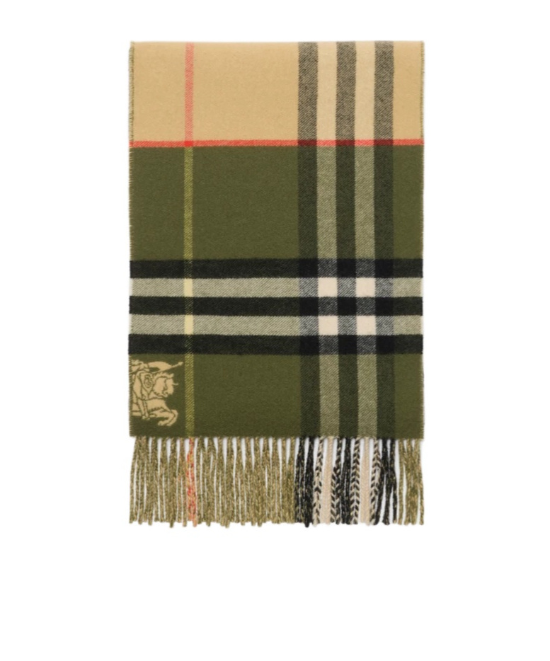Burberry Contrast Check Cashmere Scarf In Green