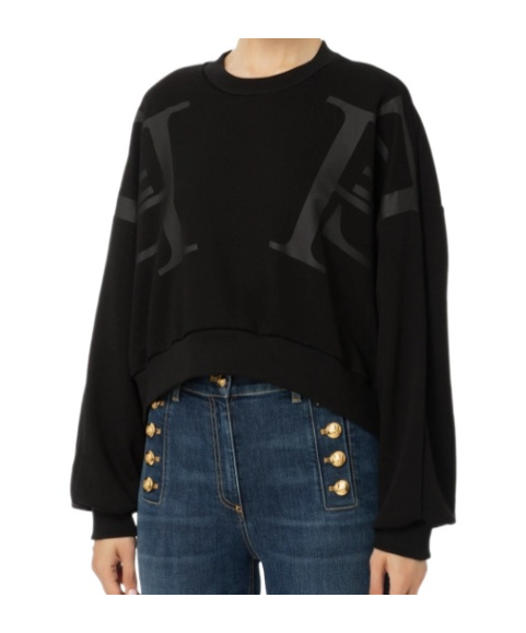Elisabetta Franchi Cotton Short Sweatshirt In Black