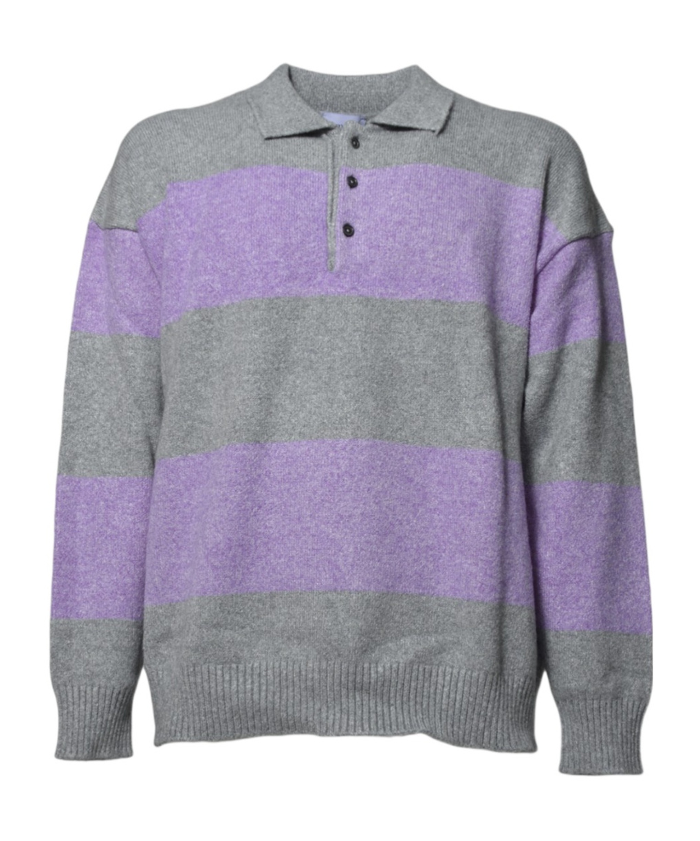 Amish Purple And Gray Striped Viscose Polo Sweater In Gray