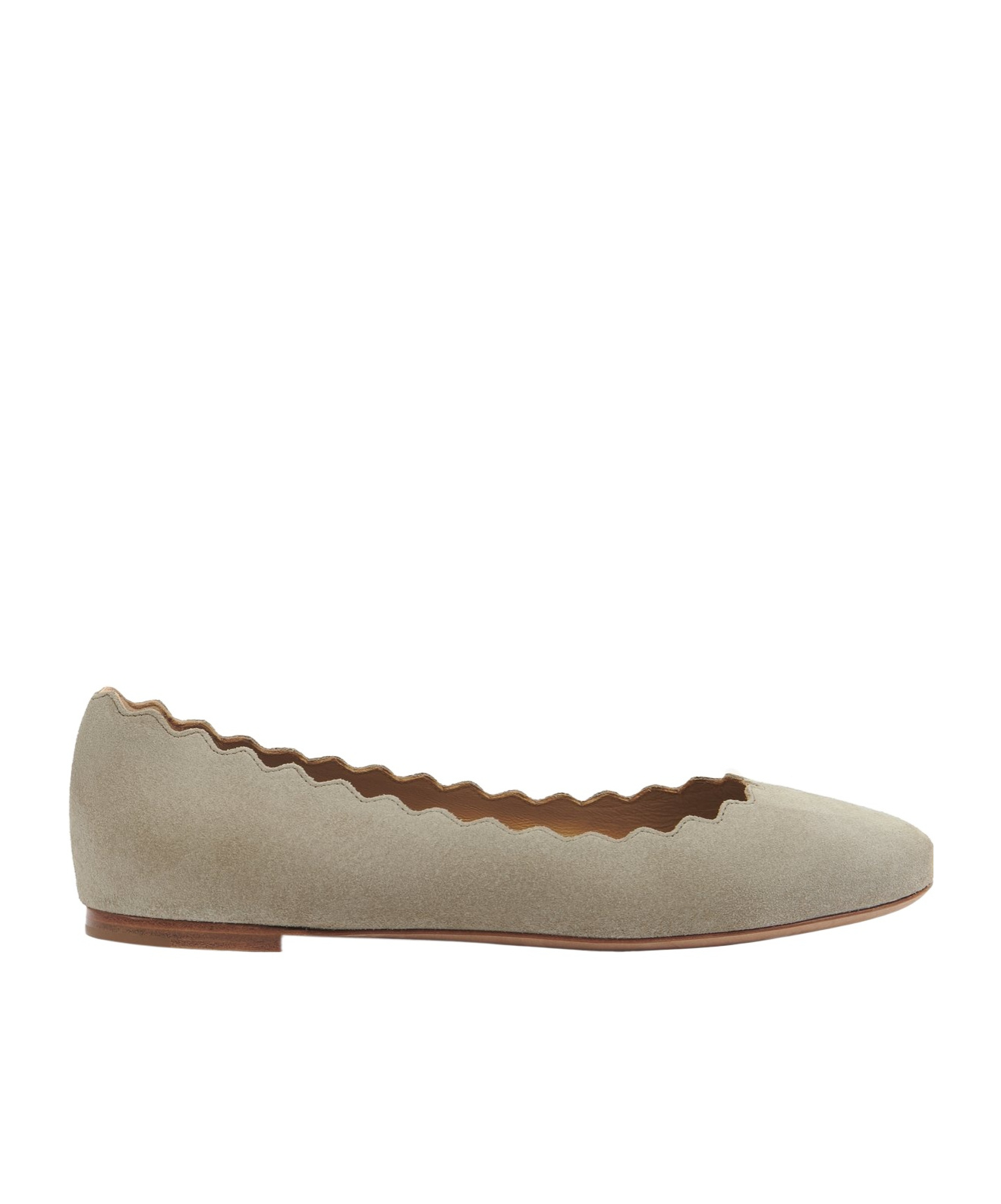 Chloé Scalloped Suede Ballet Flats In Nude