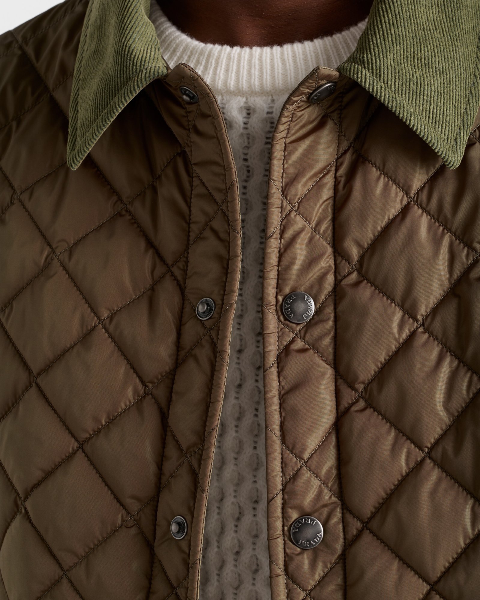 Prada Quilted Corduroy-collar Jacket In Brown