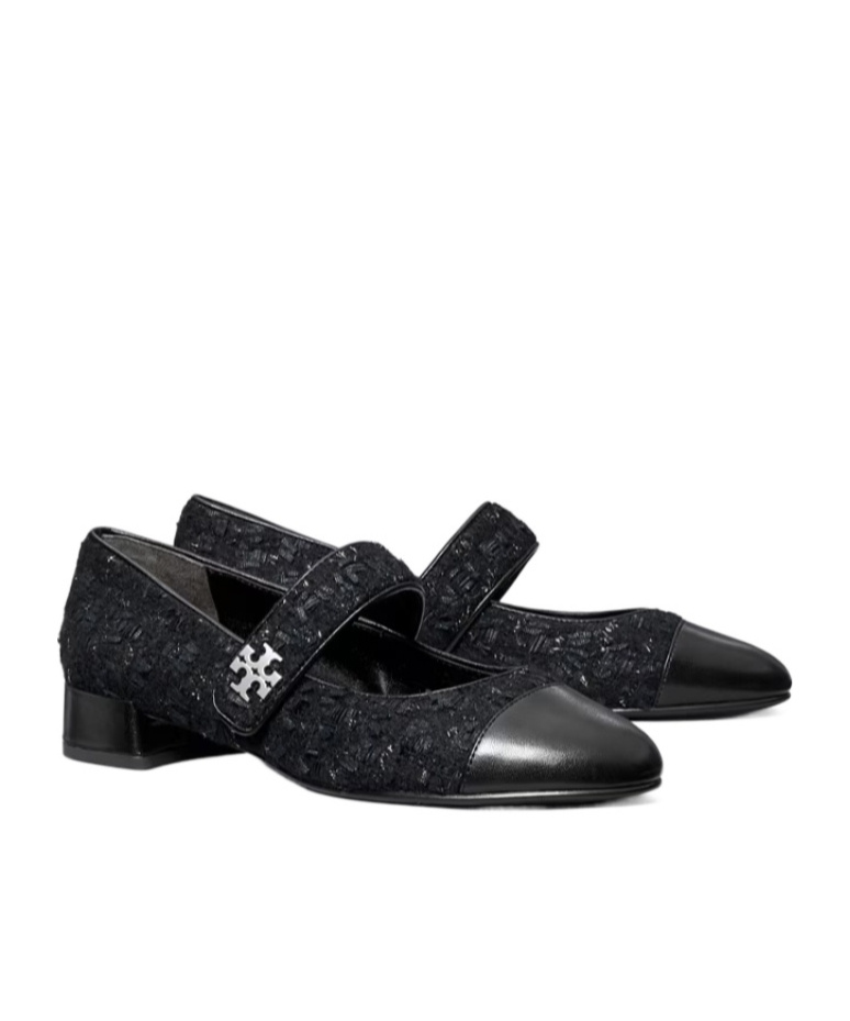 Tory Burch Tweed Cap-toe Ballet Flats In Black