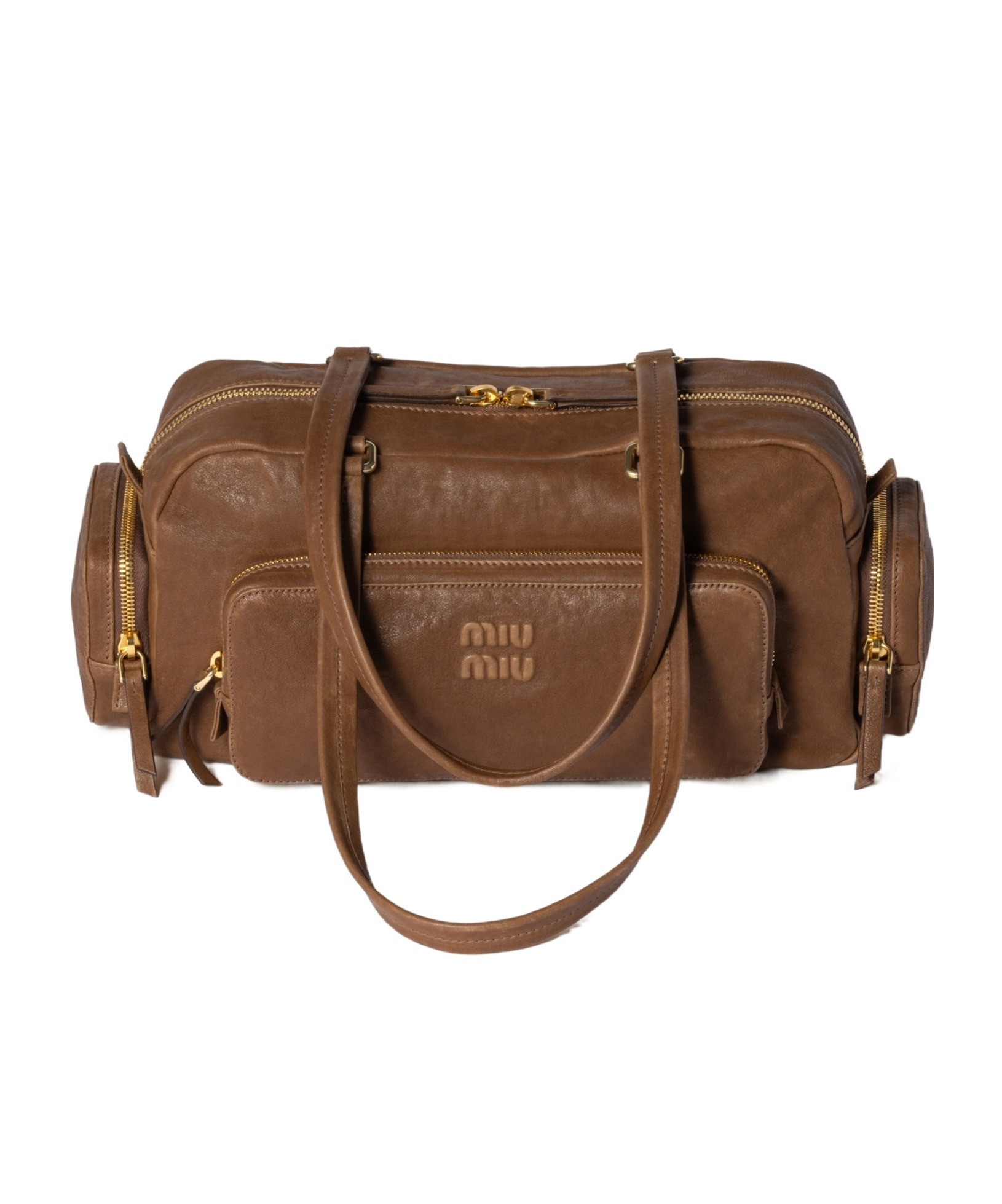 Miu Miu Leather Tote Bag In Brown