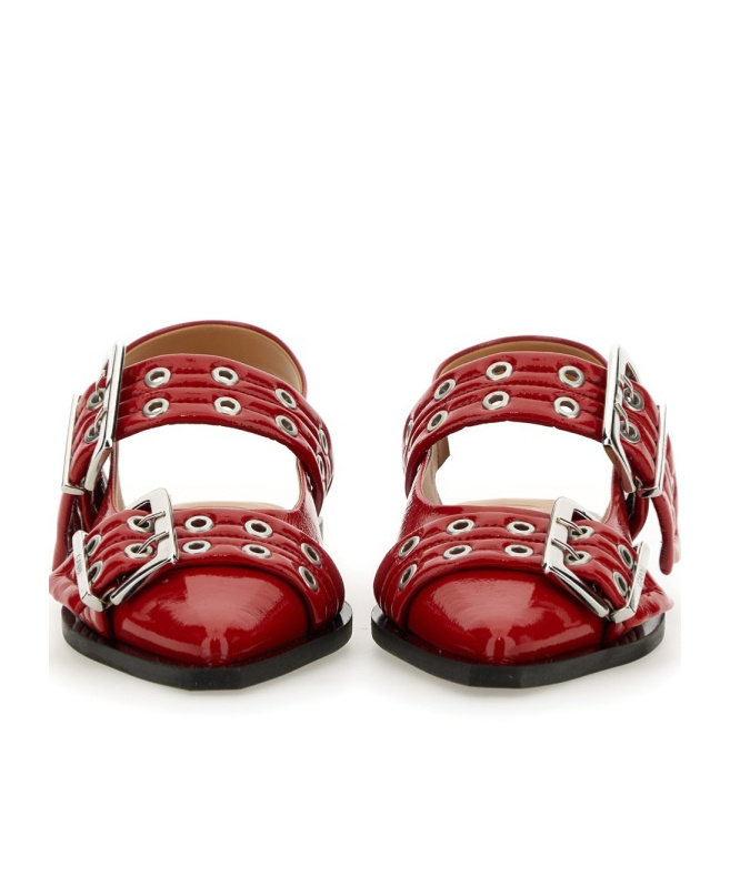 Ganni Red Wide Welt Buckle Ballerina Flats In Red