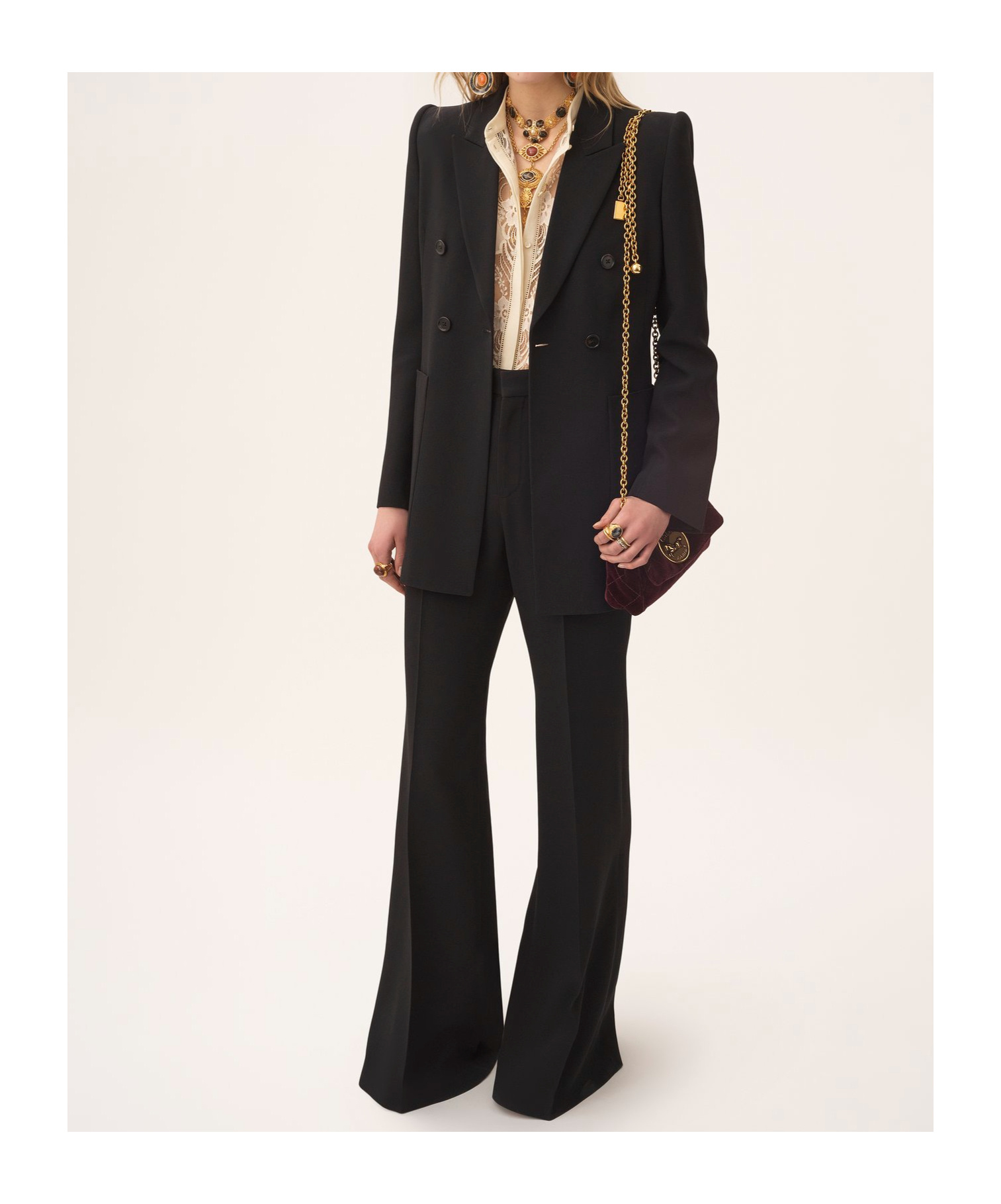 Chloé Veste Blazer Croisée En Crêpe Femme Noir Taille 42 50% Acétate, 47% Viscose, 3% Élasthanne, Horn Bub In Black