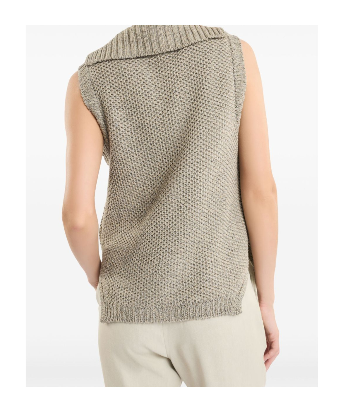 Fay Knitted Cotton Vest With Side Slits In Nude
