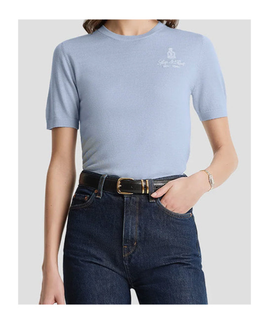Sporty And Rich Vendôme Crest-embroidered Merino T-shirt In Blue
