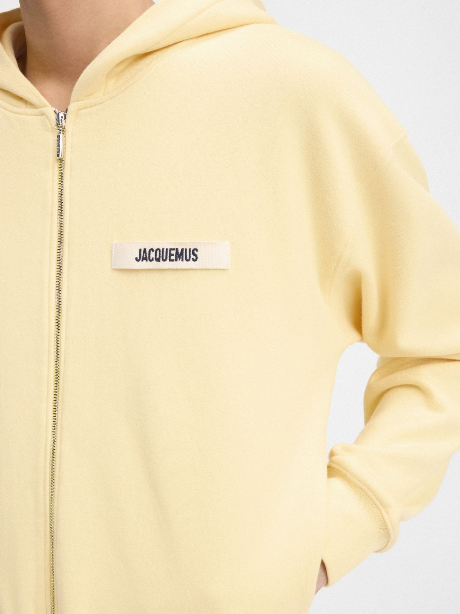 Shop Jacquemus Grosgrain Logo Zip Hoodie In Nude