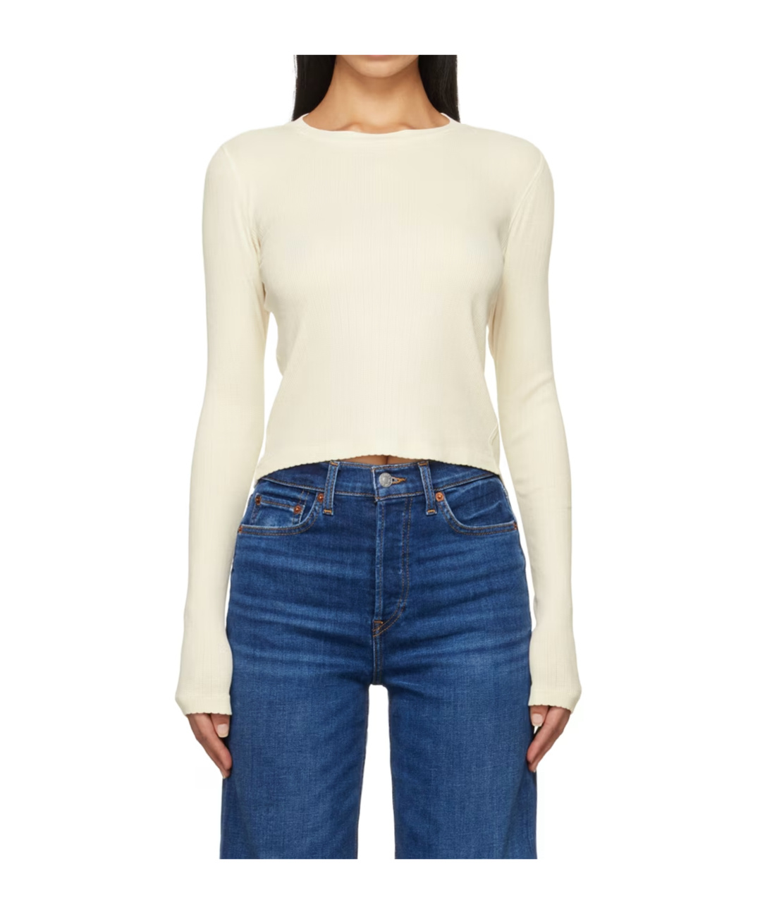 Re/done Off-white Hanes Edition 90s Pointelle Baby Long Sleeve T-shirt In White