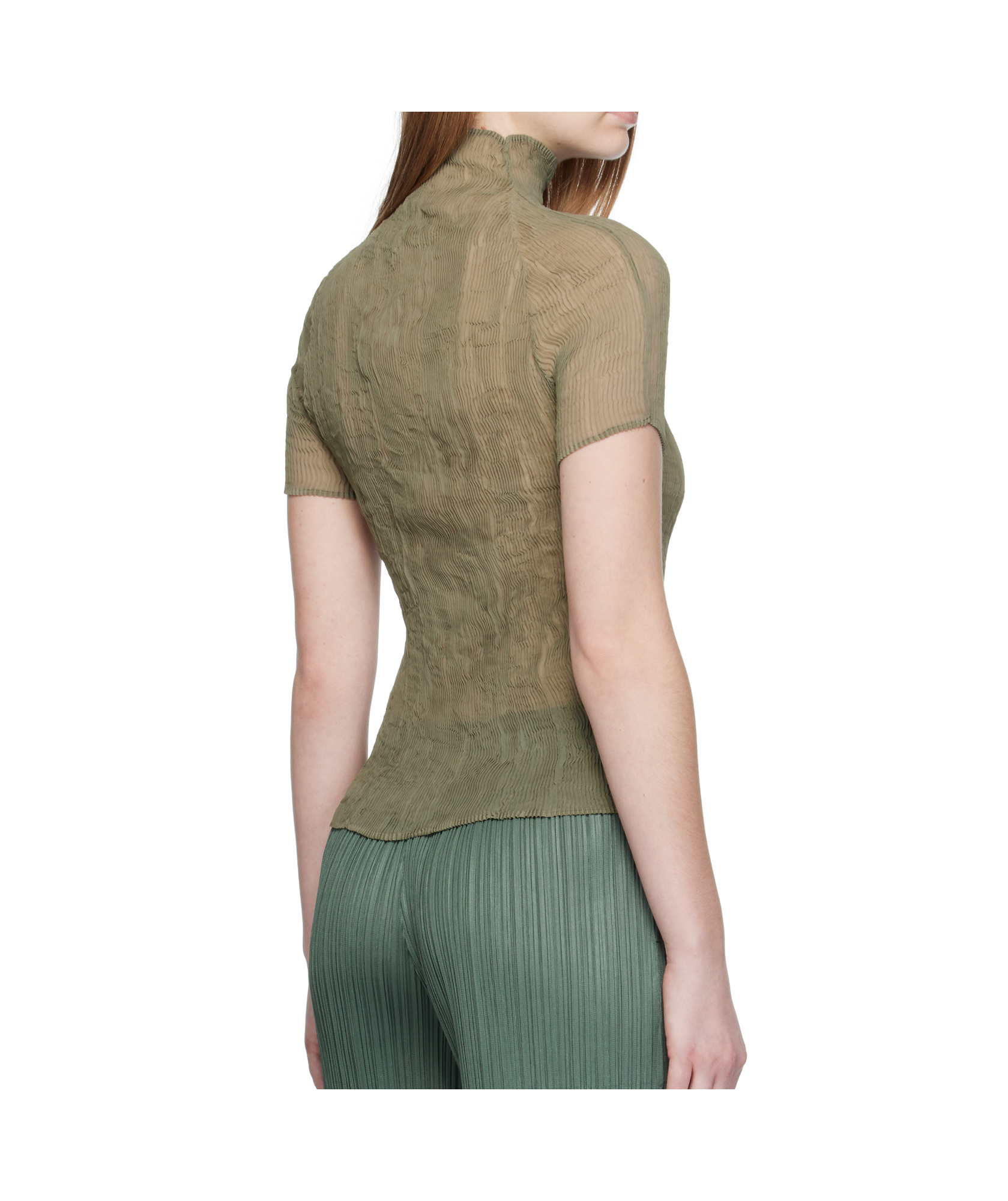 Issey Miyake Chiffon Twist 3 Chiffon Turtleneck In Green
