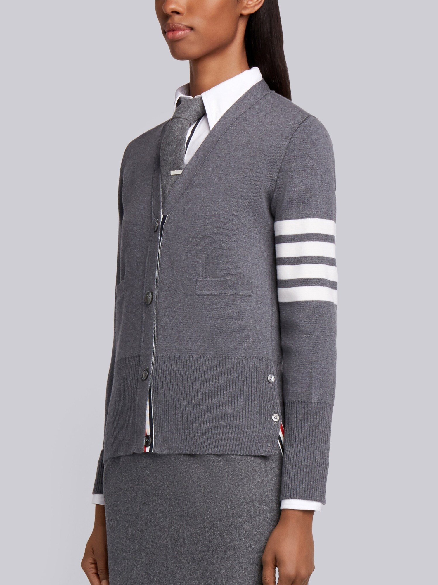Thom Browne 4-bar Merino Wool Cardigan In Gray
