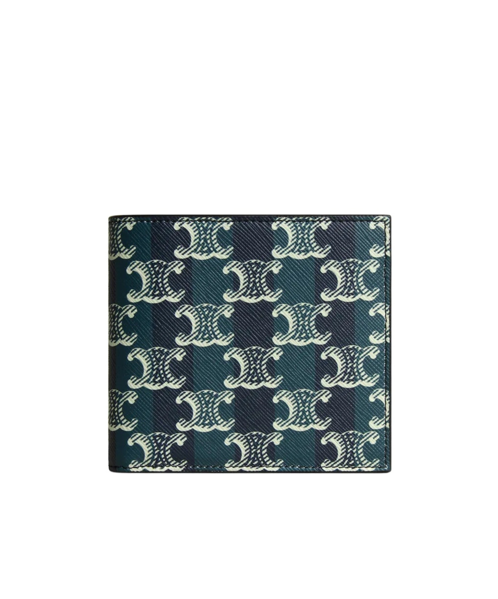 Celine Bi-fold Wallet In Striped Triomphe Canvas And Calfskin In Multi