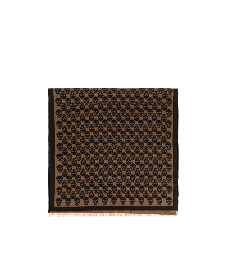 Alexander Mcqueen Skull Print Scarf In Brown