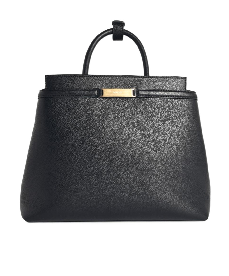 Bally Structured Leather Shoulder Bag Top Handle In Black
