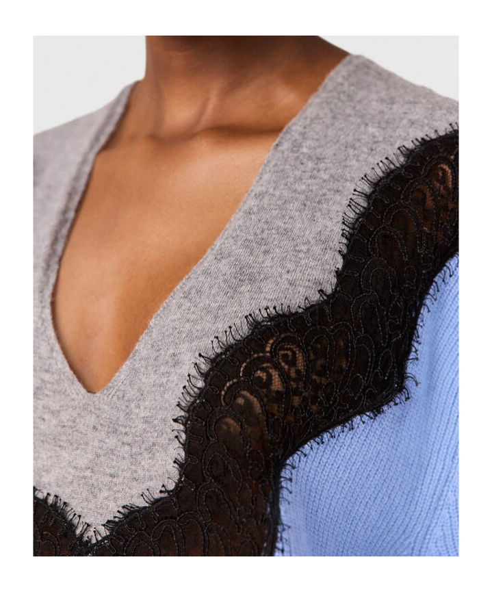 Stella Mccartney Lace Insert Long Sleeved Sweater In Blue