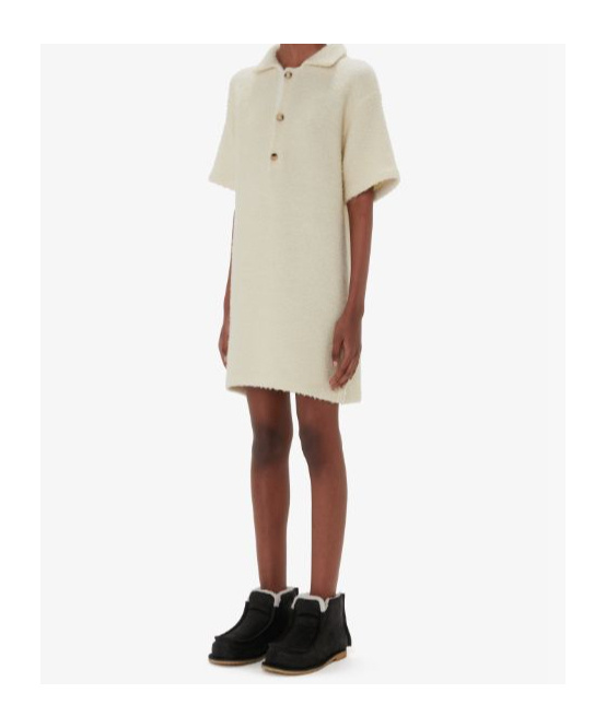 Shop Jw Anderson Logo-plaque Knit Polo Dress In Nude