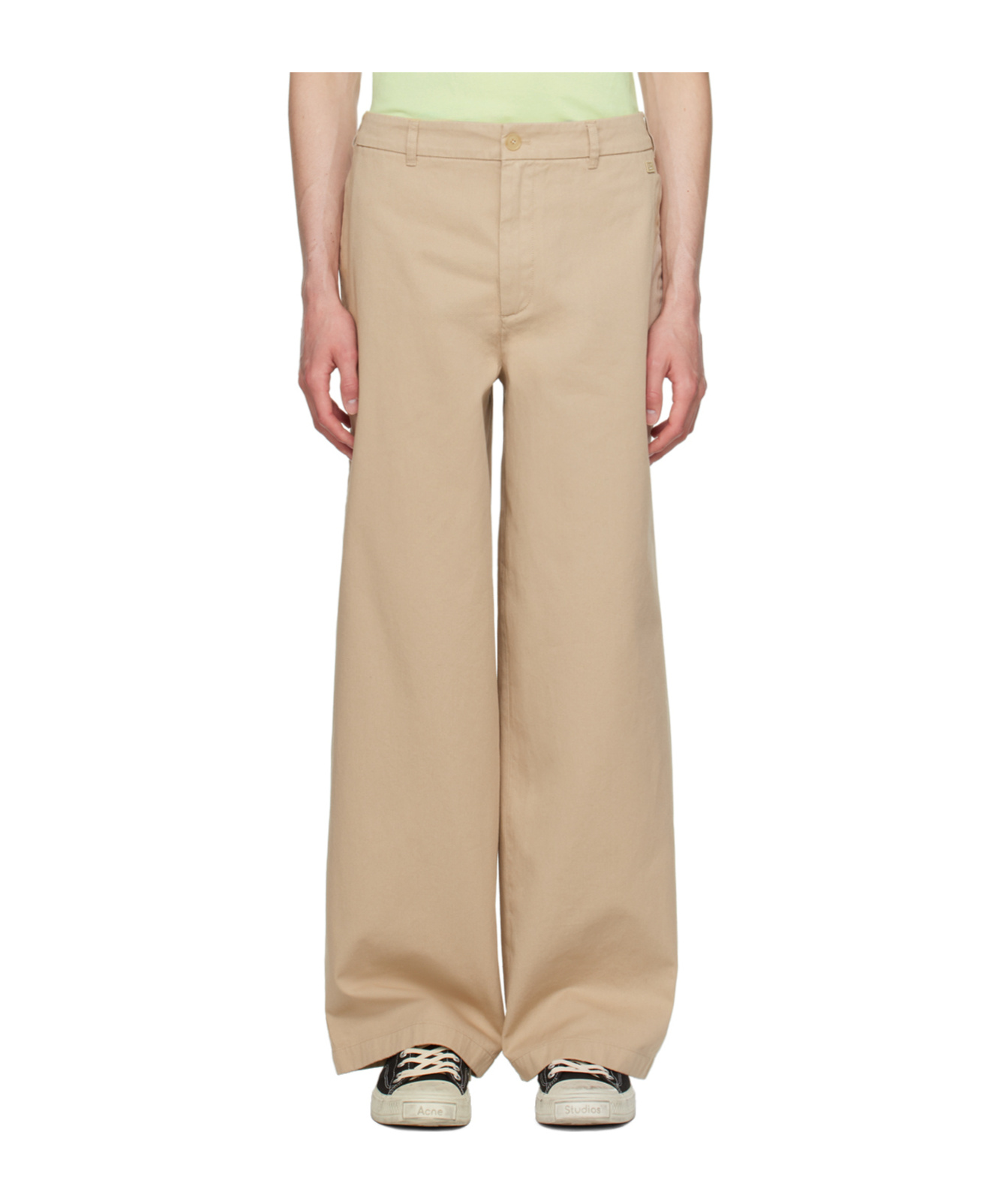 Acne Studios Face Logo-appliqué Wide-leg Trousers In Brown