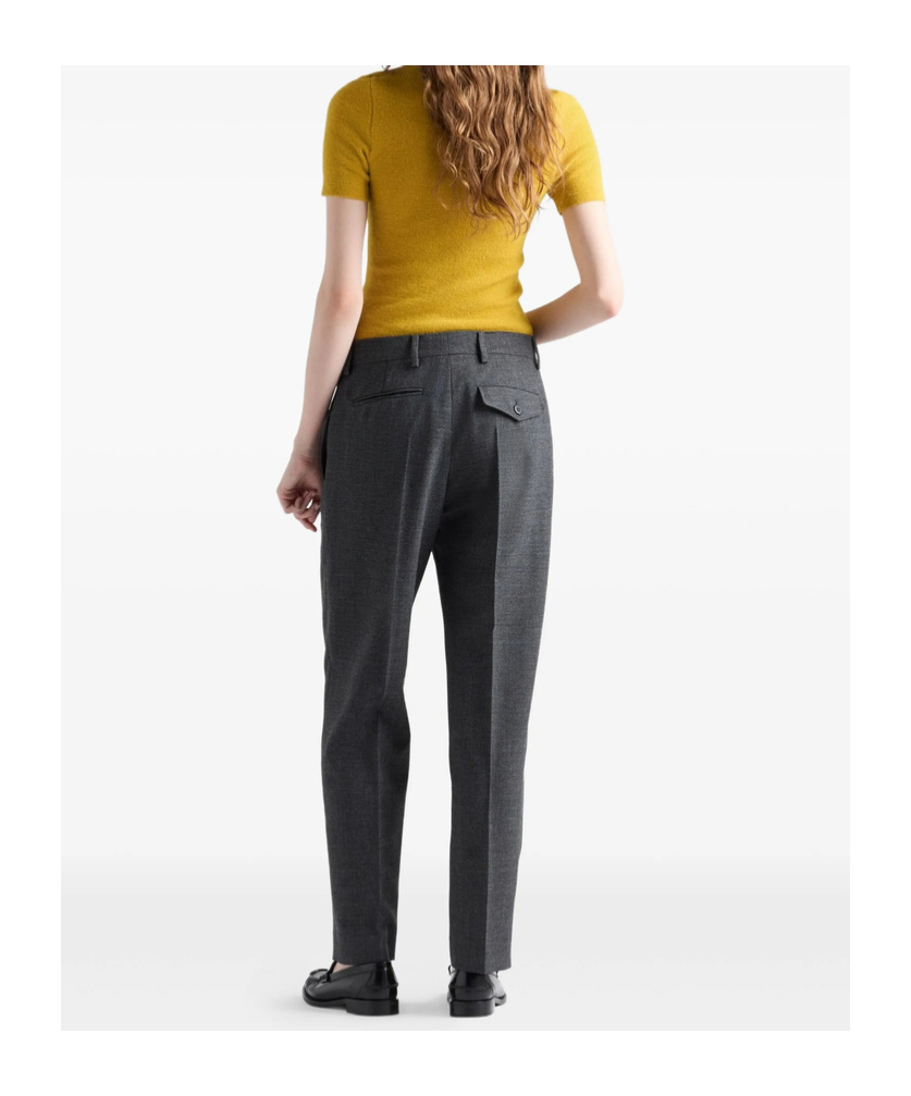 Prada Chain Embroidered Wool Knit Short-sleeve Sweater In Yellow