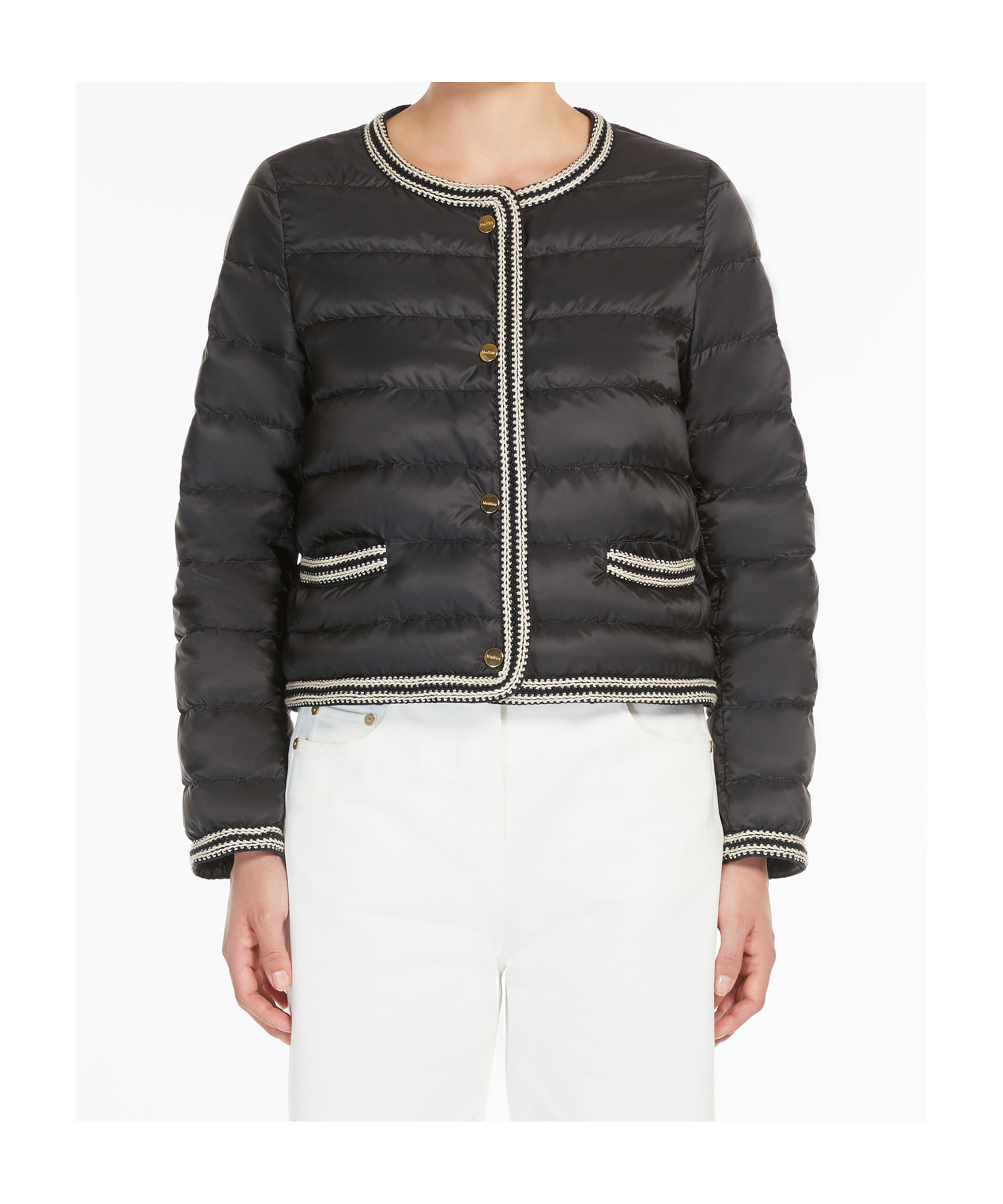 Max Mara Water-repellent Canvas Crew-neck Jacket In Black