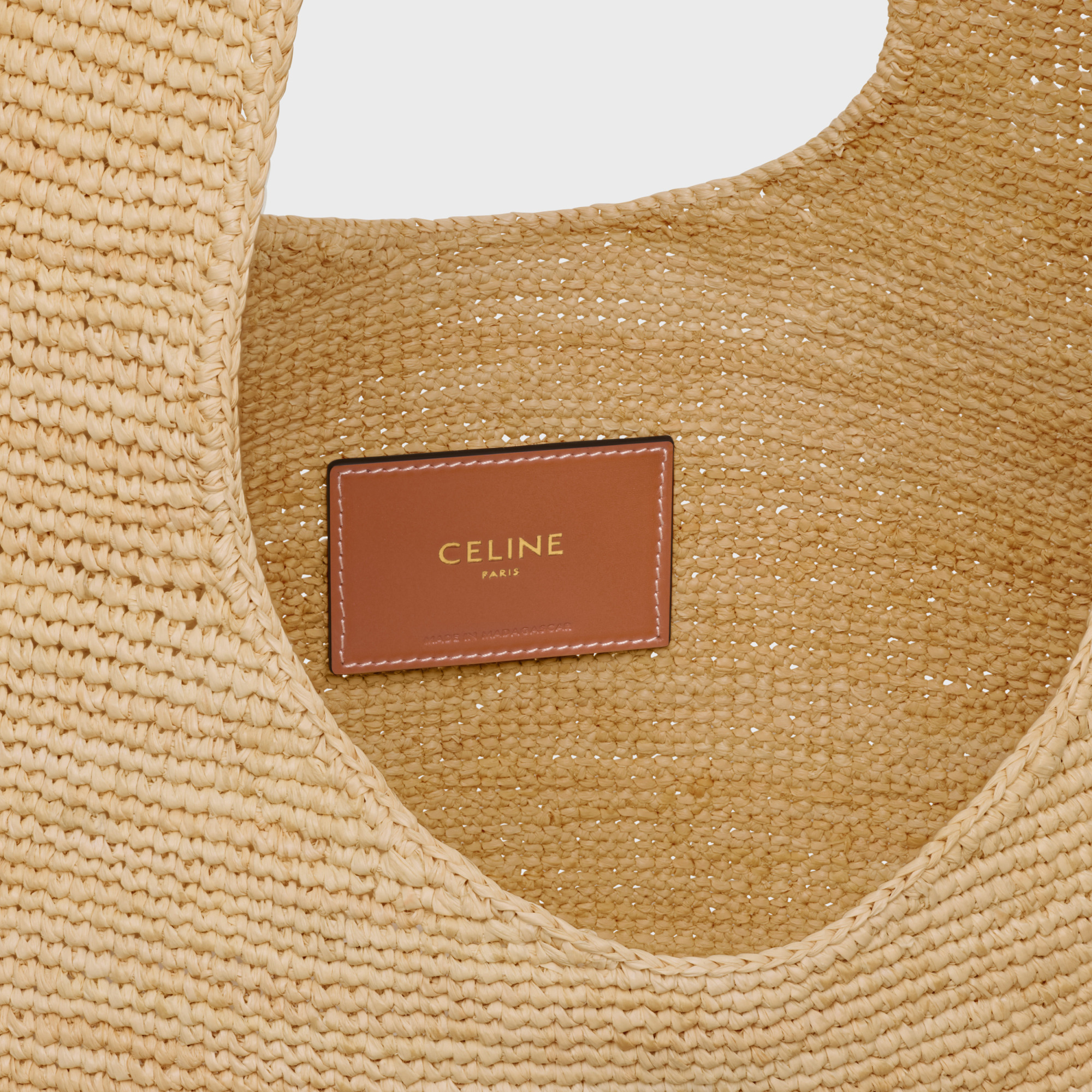 Celine Classic Panier Shopper Cabas In Raffia And Calfskin In Natural/tan