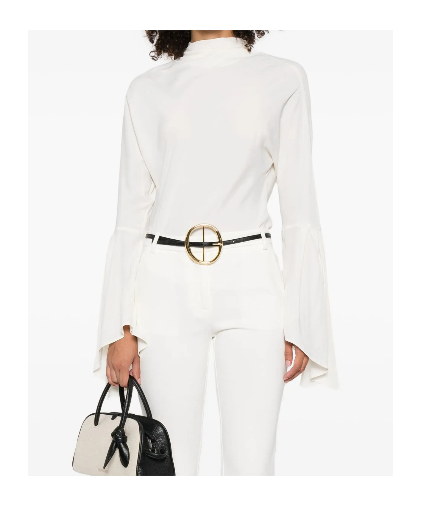 Pinko White High Neck Shirt With Flared Sleeves In White