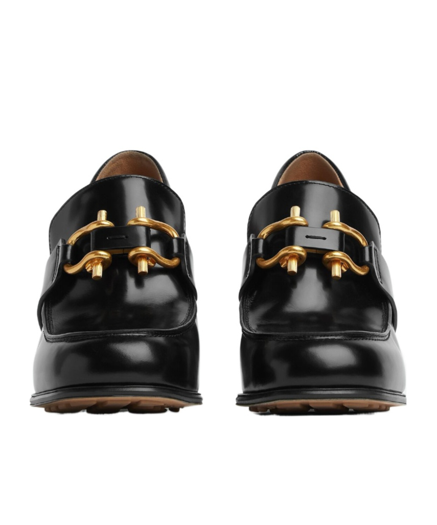 Bottega Veneta Astaire Metallic Knot Leather Heeled Loafers In Black