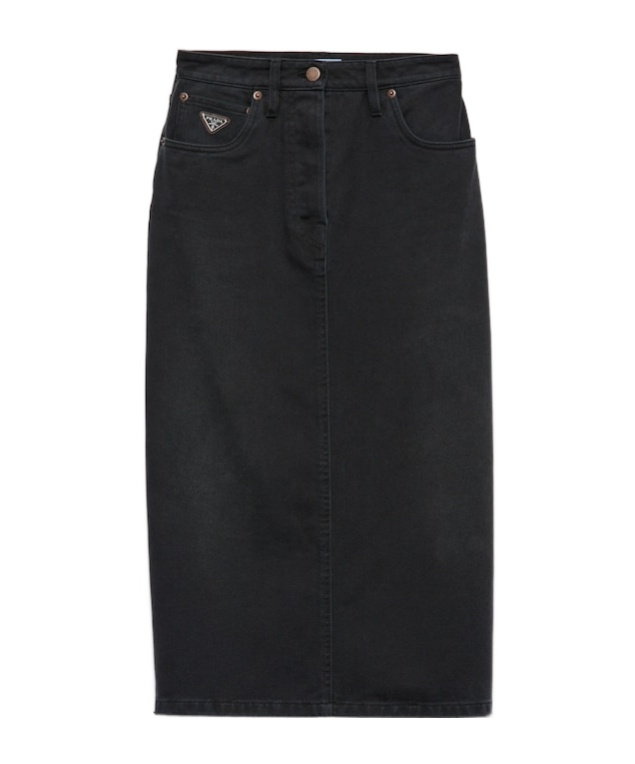 Shop Prada Denim Midi-skirt In Black
