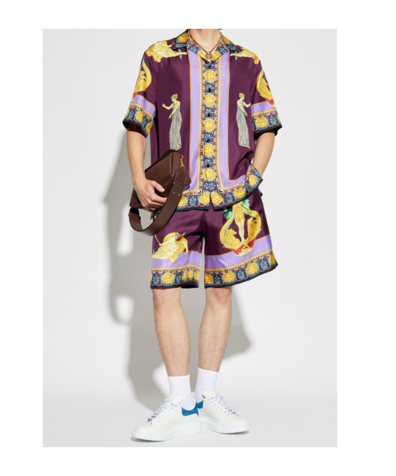 Versace Elasticated Silk Shorts In Purple