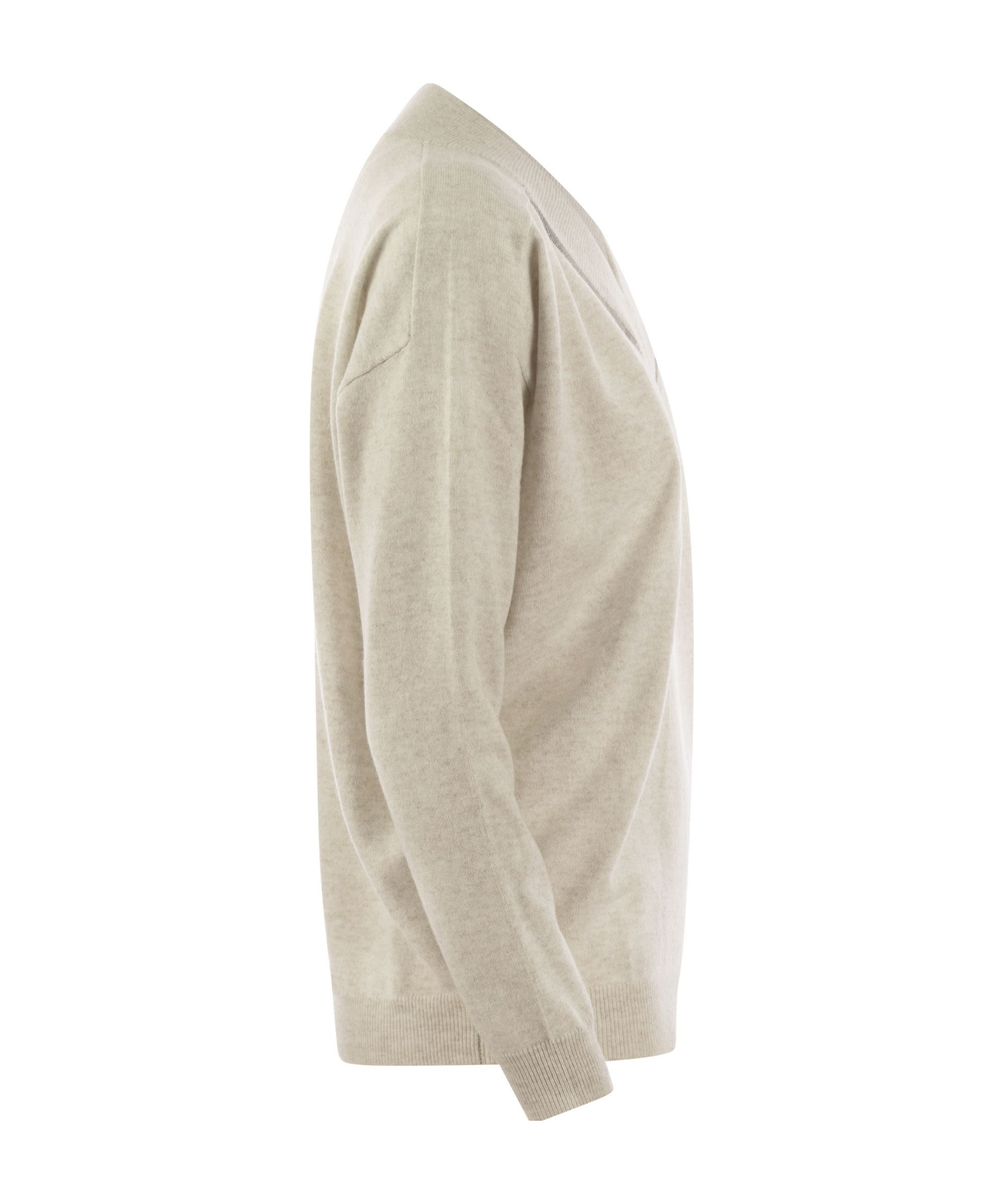 Brunello Cucinelli Women's Cashmere Sweater With Shiny Neckline In Nude
