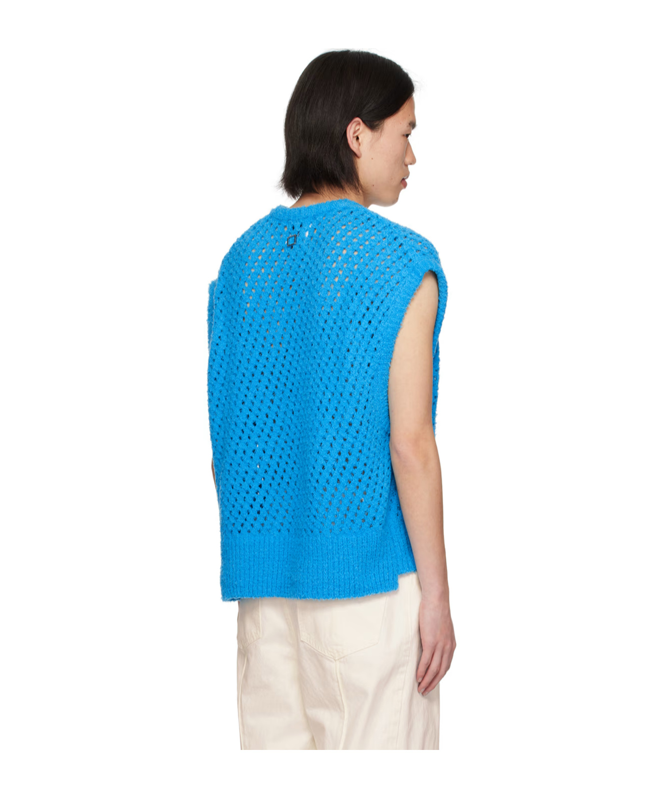 Wooyoungmi Coarse Wool Knitted Mesh Sleeveless Sweater In Blue