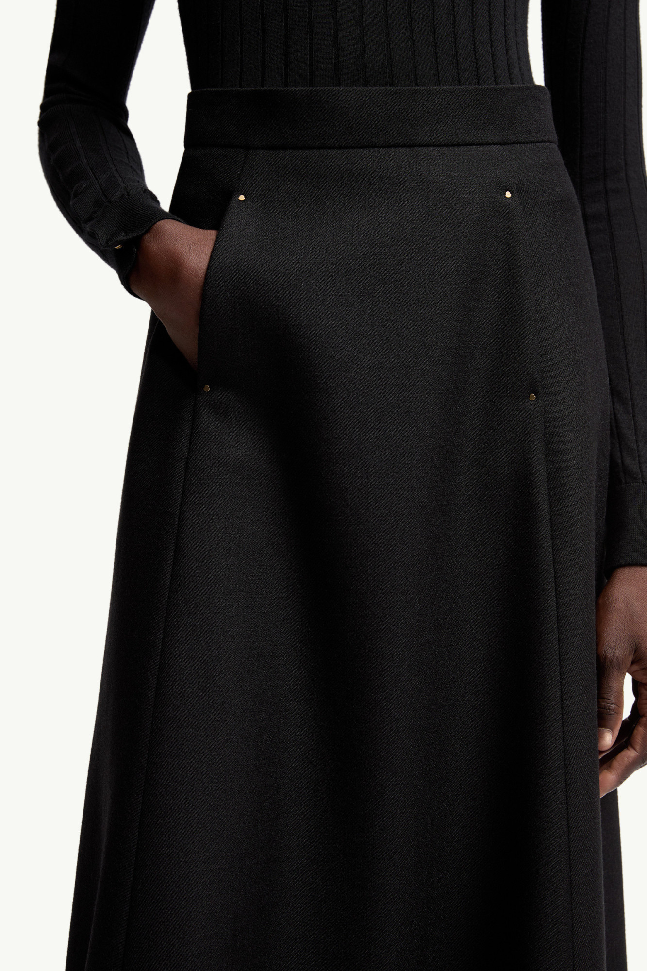 Moncler Mouliné Wool Midi Skirt In Black
