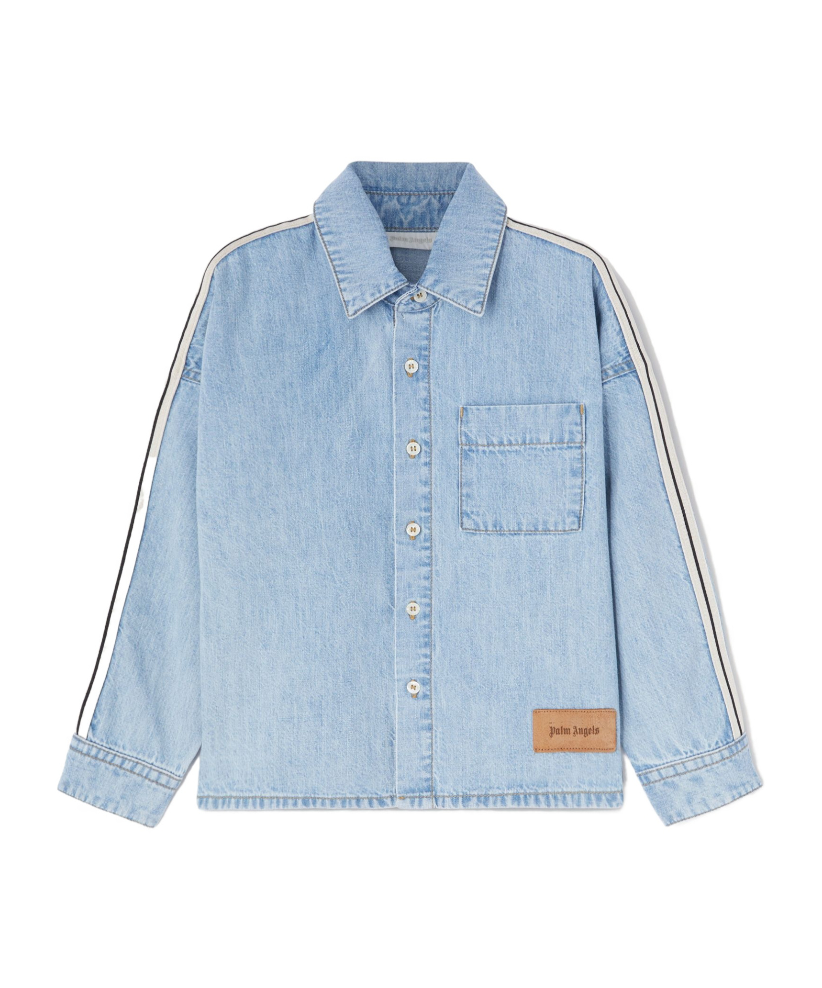 Palm Angels Logo-print Chambray Shirt In Blue