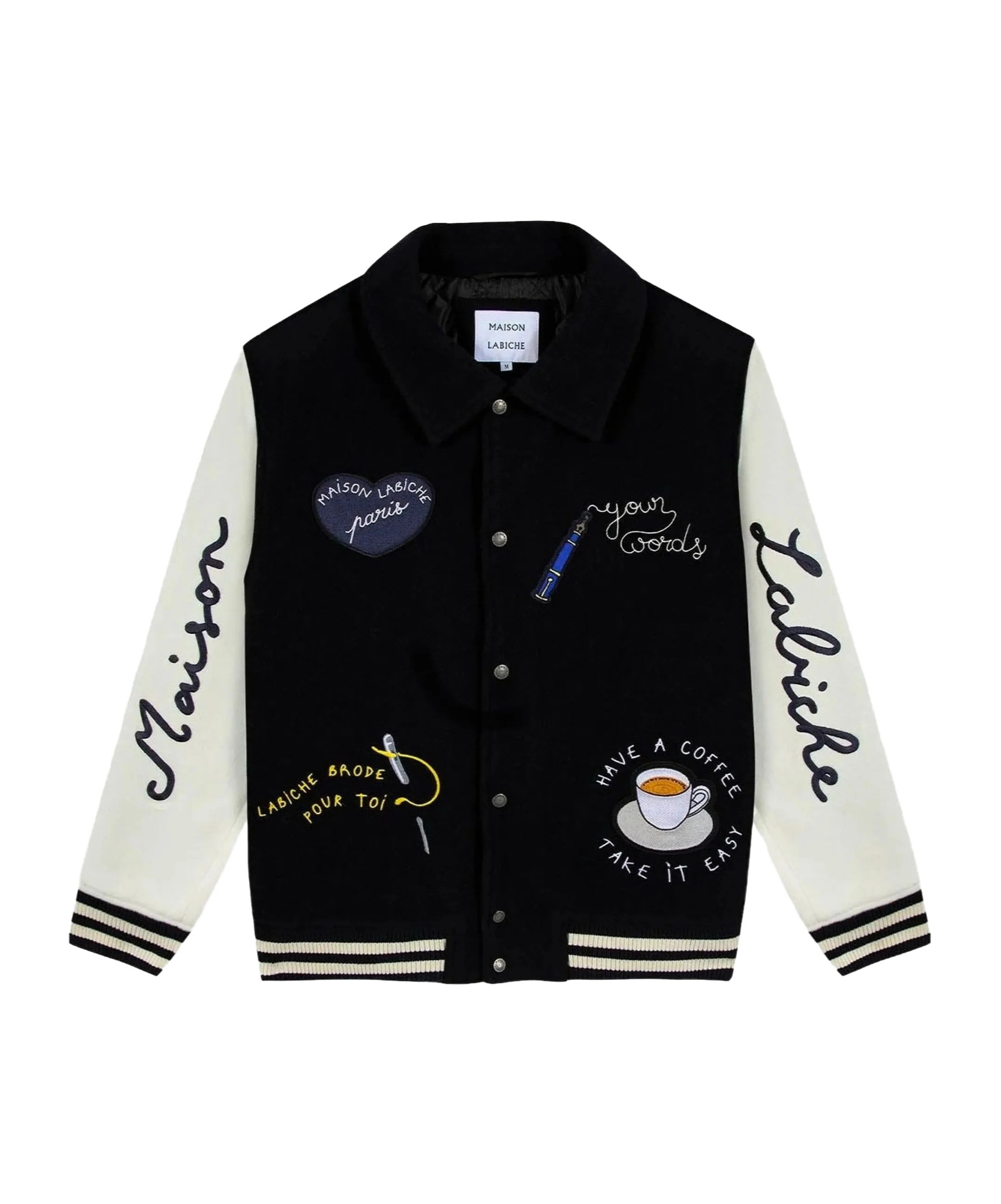 Maison Labiche Nicot Embroidered Wool-blend Varsity Jacket In Black