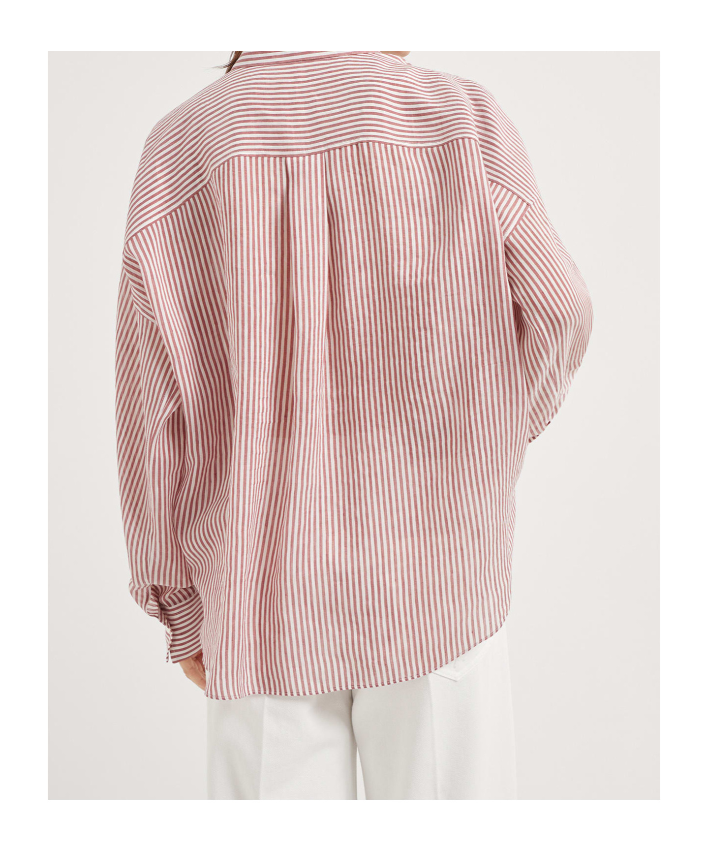 Brunello Cucinelli Bordeaux Stripe Linen-cotton Blend Shirt In Bordeaux