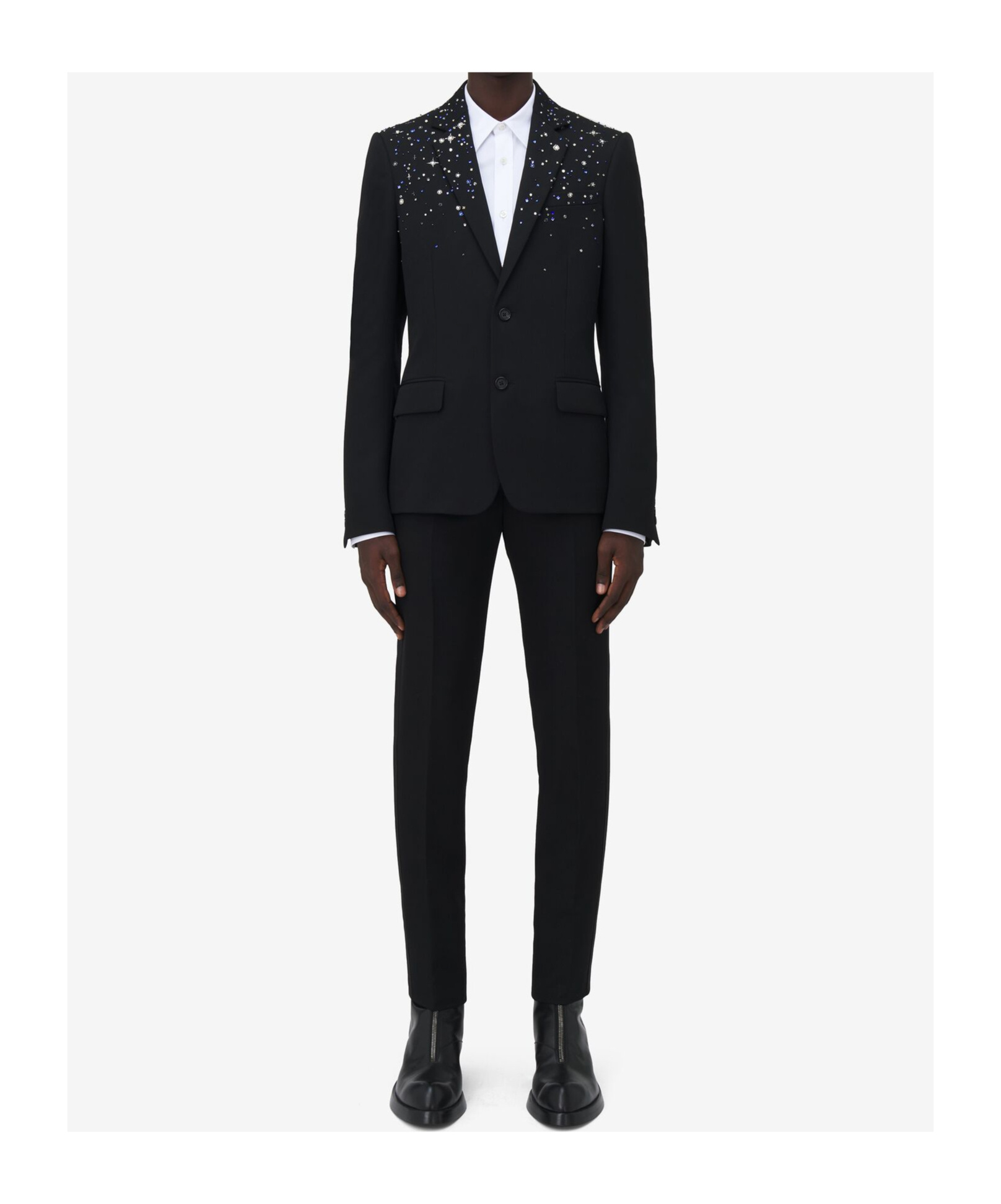 Alexander Mcqueen Single Breasted Crystal Embellished Jacket In Black