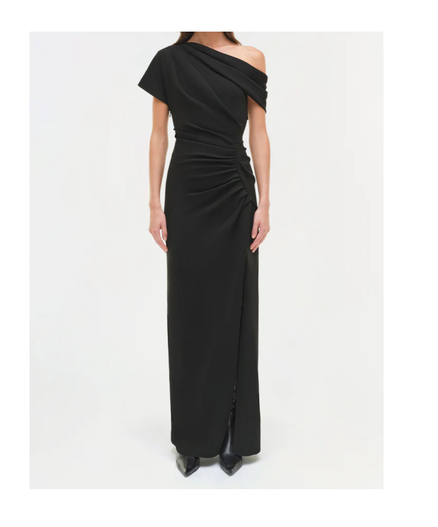 Simkhai Kally One-shoulder Draped Pleated Crepe Gown In Black