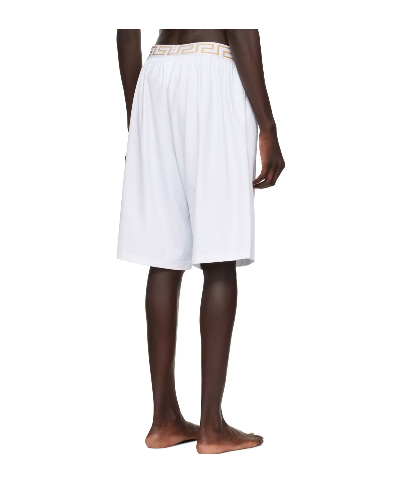 Versace Pattern Elastic Waist Swimming Trunks In White