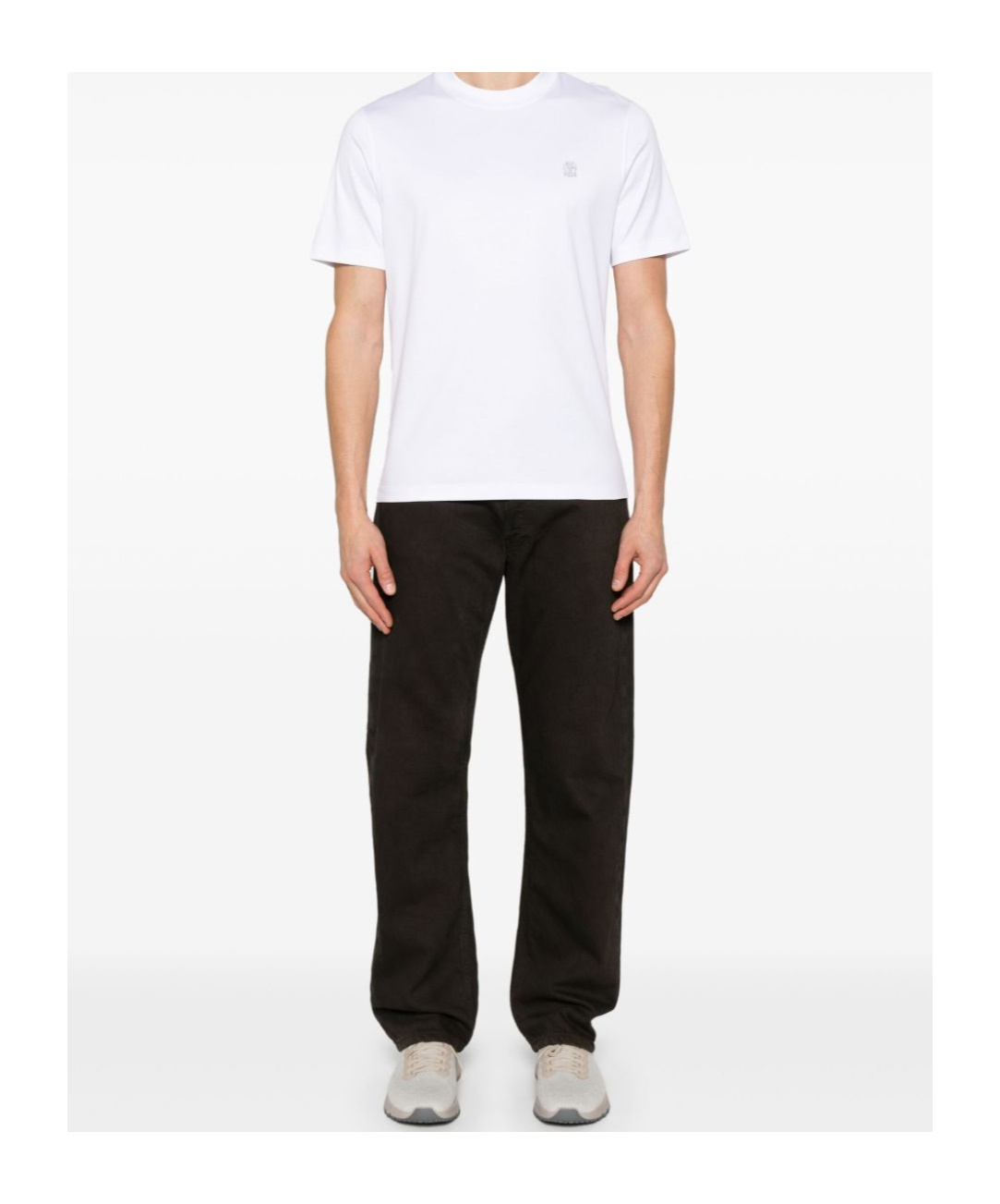 Brunello Cucinelli Men Cotton Jersey Crew-neck T-shirt With Logo And Faux-layering In White
