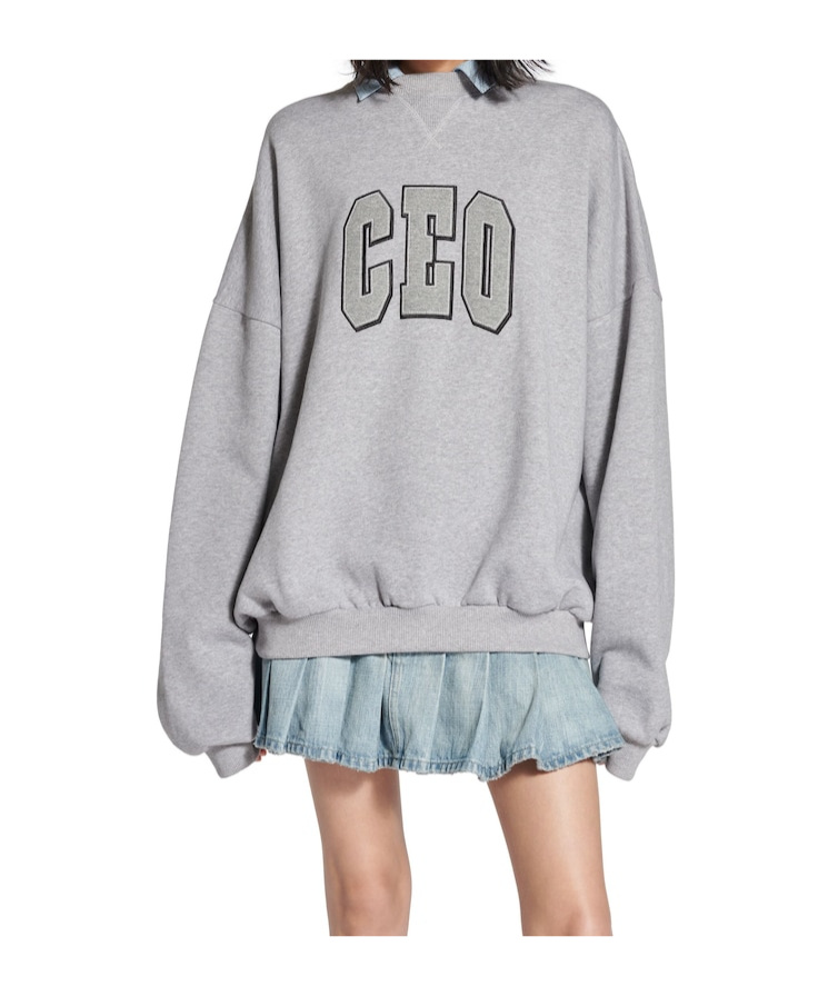 Balenciaga Knitwear Crewneck Embroidered On The Front In Gray