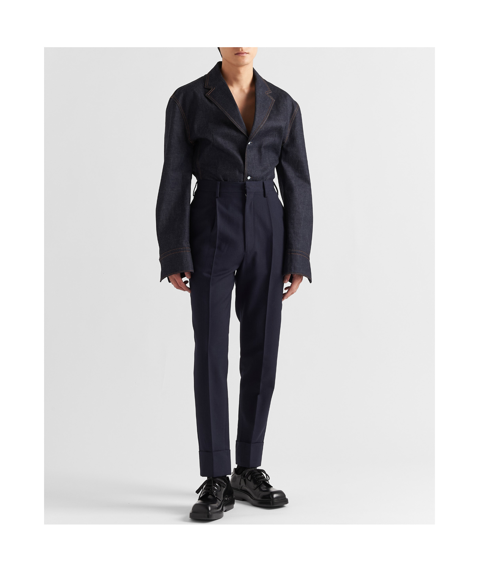Prada Triangle-plaque Denim Jacket In Blue
