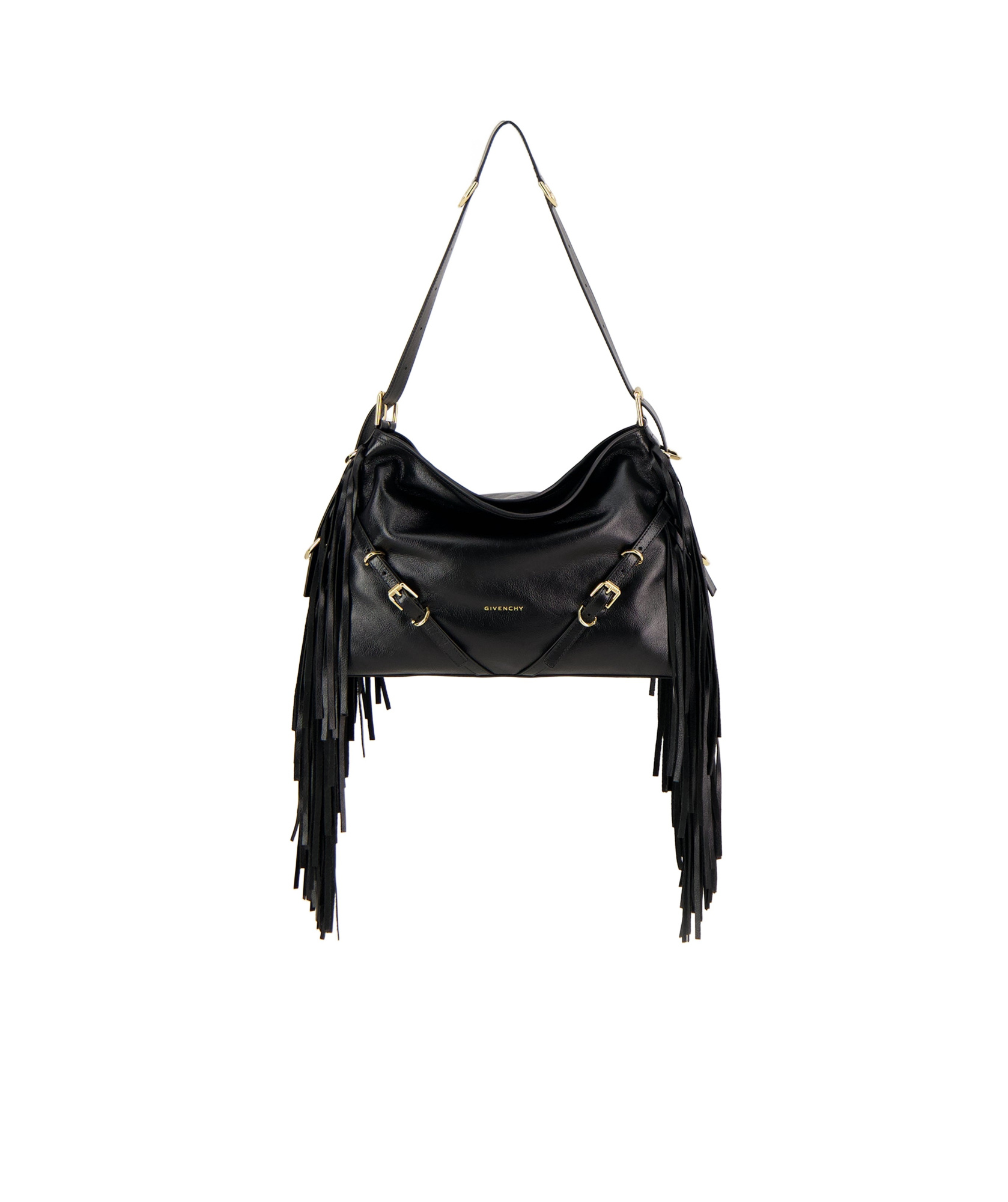 Givenchy Voyou Medium Shoulder Bag In Fringe Leather In Black