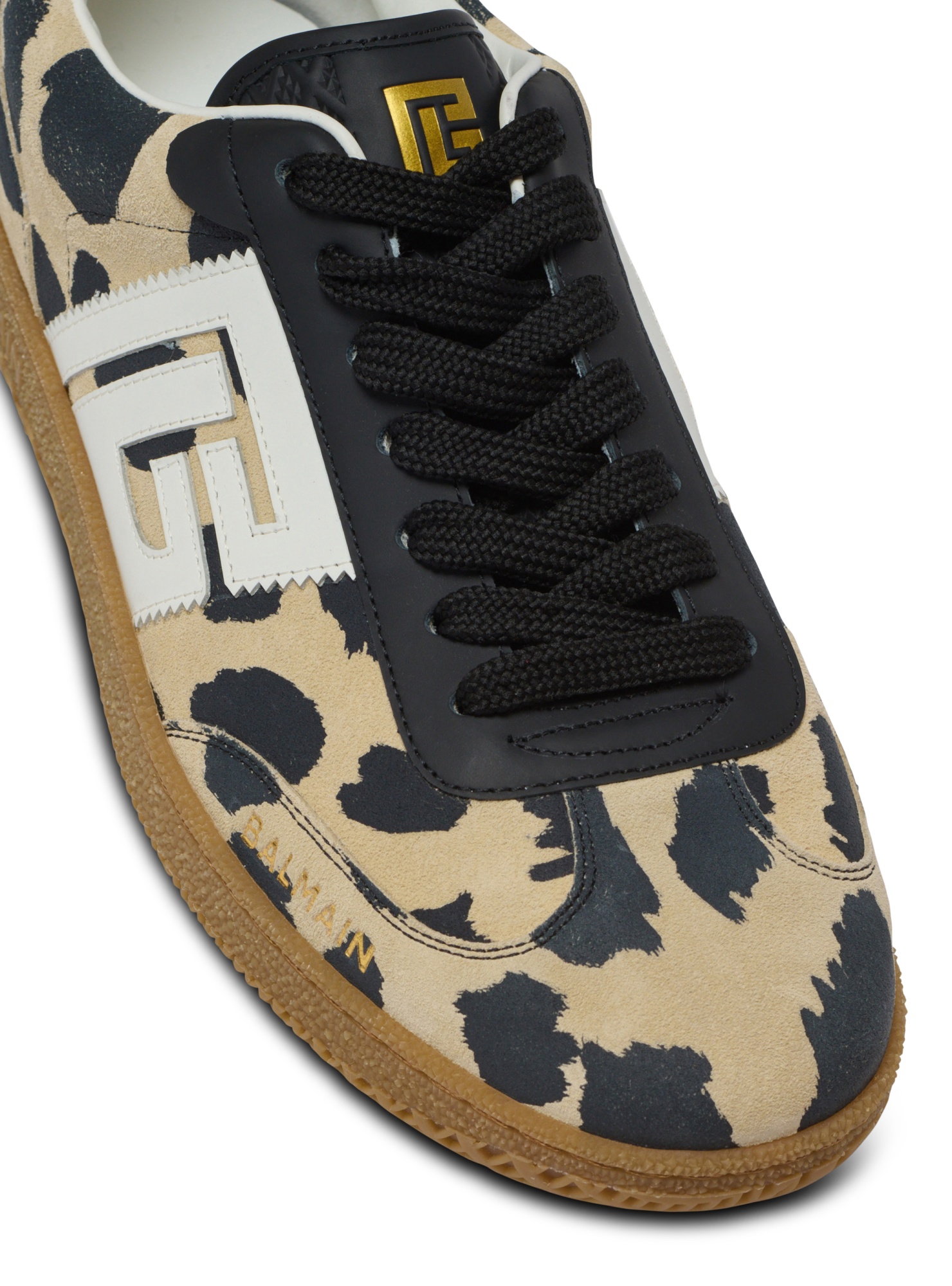 Balmain Swan Leopard Print Suede Leather Trainers In Brown